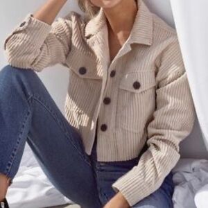 Cream Ribbed Crop Jacket
